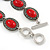 Vintage Inspired Coral Red Oval Ceramic Stone Etched Bracelet With Toggle Clasp -18cm L - view 5