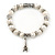 10mm Freshwater Pearl With Eiffel Tower Charm and Silver Tone Metal Rings Stretch Bracelet - 18cm L - view 4
