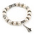 10mm Freshwater Pearl With Eiffel Tower Charm and Silver Tone Metal Rings Stretch Bracelet - 18cm L