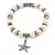 10mm Freshwater Pearl With Starfish Charm and Silver Tone Metal Rings Stretch Bracelet - 18cm L - view 2