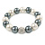 12mm White/ Grey Polished Glass Bead with Clear Crystal Ball Flex Bracelet - 17cm L - view 4