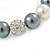 12mm White/ Grey Polished Glass Bead with Clear Crystal Ball Flex Bracelet - 17cm L - view 3