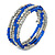 Electric Blue Glass Silver Acrylic Bead Multistrand Coiled Flex Bracelet Bangle - Adjustable