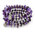 Purple Shell Nugget, Silver Tone Ball Bead Multistrand Flex Bracelet - Medium