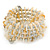 Antique White Shell Nugget, Silver Tone Ball Bead Multistrand Flex Bracelet - Medium - view 3