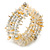 Antique White Shell Nugget, Silver Tone Ball Bead Multistrand Flex Bracelet - Medium