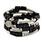 Black Cube Wood Bead and Silver Tone Metal Bar Multistrand Flex Bracelet