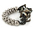 Black Shell Mirrored Silver Acrylic Bead Flex Bracelet - 17cm L - view 4