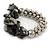 Black Shell Mirrored Silver Acrylic Bead Flex Bracelet - 17cm L - view 5