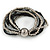 Multistrand Glass and Plastic Bead Flex Bracelet with a Ball (Black/ Grey/ Silver) - 17cm L - view 2