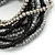 Multistrand Glass and Plastic Bead Flex Bracelet with a Ball (Black/ Grey/ Silver) - 17cm L - view 5
