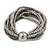 Multistrand Glass and Plastic Bead Flex Bracelet with a Ball (Silver/ Grey/ Hematite) - 18cm L