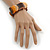 Unique Orange Sea Shell And Brown Wood Stretch Bracelet - up to 19cm L - view 2