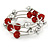 Red Glass Bead, Silver Tone Ball Multistrand Flex Bracelet - Medium