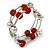 Red Glass Bead, Silver Tone Ball Multistrand Flex Bracelet - Medium - view 2