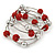 Dusty Red Glass Bead, Silver Tone Ball Multistrand Flex Bracelet - Medium - view 2