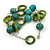 3 Strand Grass Green/ Teal Wood Bead and Loop Bracelet In Silver Tone Metal - 21cm L/ 5cm Ext - view 4