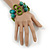 3 Strand Grass Green/ Teal Wood Bead and Loop Bracelet In Silver Tone Metal - 21cm L/ 5cm Ext - view 2