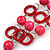 3 Strand Deep Pink/ Fuchsia Wood Bead and Loop Bracelet In Silver Tone Metal - 21cm L/ 5cm Ext - view 3