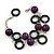 2 Row Purple Round Wood Bead, Black Wood Ring Bracelet in Silver Tone Metal - 20cm L/ 5cm Ext - view 3
