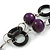 2 Row Purple Round Wood Bead, Black Wood Ring Bracelet in Silver Tone Metal - 20cm L/ 5cm Ext - view 4