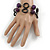 2 Row Purple Round Wood Bead, Black Wood Ring Bracelet in Silver Tone Metal - 20cm L/ 5cm Ext - view 2