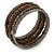 Multistrand Brown Wood, Grey Glass Bead Flex Bracelet - 18cm L