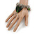 Large Green Glass Heart Charm Silver Tone Metal Link Flex Bracelet - 16cm L (For Smaller Wrists) - view 2