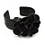 Black Leather Style Rose Flex Cuff Bracelet - Adjustable - view 3