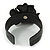 Black Leather Style Rose Flex Cuff Bracelet - Adjustable - view 5