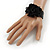 Black Leather Style Rose Flex Cuff Bracelet - Adjustable - view 2