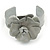 Silver Leather Style Rose Flex Cuff Bracelet - Adjustable