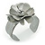 Silver Leather Style Rose Flex Cuff Bracelet - Adjustable - view 5