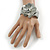 Silver Leather Style Rose Flex Cuff Bracelet - Adjustable - view 2