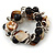 Brown/ Natural Sea Shell Black Acrylic Bead with Silver Tone Metal Links Flex Bracelet - 17cm L - view 3