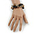 Brown/ Natural Sea Shell Black Acrylic Bead with Silver Tone Metal Links Flex Bracelet - 17cm L - view 2