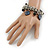 Sea Shell, Ceramic Bead, Metal Link Flex Charm Bracelet (Black, Grey) - 17cm L - view 2