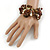 Taupe/ Coffee Brown Floral Sea Shell & Simulated Pearl Cuff Bracelet (Silver Tone) - Adjustable - view 2