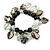 Black, White, Grey Ceramic, Glass Bead Sea Shell Charm Flex Bracelet - 17cm L