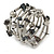 Silver Tone Metal Ball, Grey Semiprecious Stone Multistrand Flex Bracelet - Adjustable - view 4