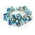 Blue Sea Shell, Faux Pearl Bead Floral Cuff Bracelet In Silver Tone - Adjustable - view 2