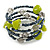 Peacock/ Grey Glass Bead Olive Green Glass Nugget Multistrand Coiled Flex Bracelet - Adjustable