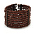 Wide Multistrand Brown Glass Bead Flex Cuff Bracelet - 17cm L