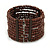 Wide Multistrand Brown Glass Bead Flex Cuff Bracelet - 17cm L - view 3