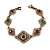 Vintage Inspired Turkish Style Crystal Filigree Bracelet In Bronze Tone (Clear, Green, Burgundy Red) - 18cm L