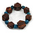 Brown Wood, Teal Ceramic Beads Flex Bracelet - 18cm L - view 3