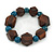 Brown Wood, Teal Ceramic Beads Flex Bracelet - 18cm L