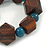 Brown Wood, Teal Ceramic Beads Flex Bracelet - 18cm L - view 4