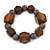 Brown Wood, Grey Ceramic Beads Flex Bracelet - 18cm L