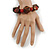 Brown Wood, Carrot Red Ceramic Beads Flex Bracelet - 18cm L - view 4